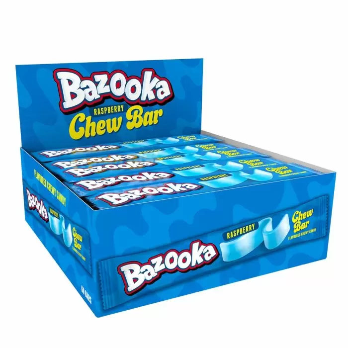Bazooka Blue Raspberry Chew Bars Full Box moossweetsandchews