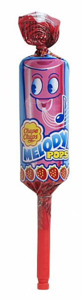 Melody Pops lollipop with a cartoon character on a white background