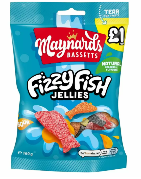 Maynards Bassetts Soft Jellies Fizzy Fish Sweets Bag